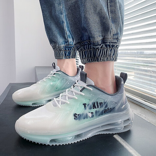 EXUELING男鞋秋季透气垫减震大码男鞋运动鞋青少年潮跑步鞋增高秋季鞋子男 TK757灰绿 43 (265mm)