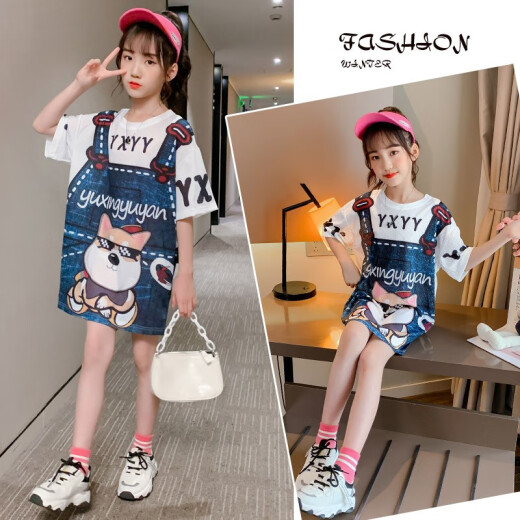 Mengmeng Island Children's Clothing Girls Dress Summer Clothes 2020 New Children's Cartoon Skirt Korean Style Fashion Quick-drying Long T-shirt Puppy Bottoming Shirt Skirt 010 Puppy White 140 Size (recommended height 130 cm)