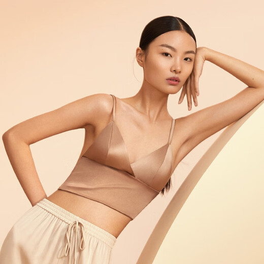 Golden Santa Silk Satin Triangle Cup Insert Underwear Sexy Beautiful Back Wireless Bra NZFBA701 Champagne Couleur 2703 M