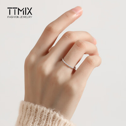 TTMIX New Chinese Style Platinum Bamboo Ring Women's pt950 Platinum Ring Simple and Elegant Jiejiehe 8# 1.3-1.5g