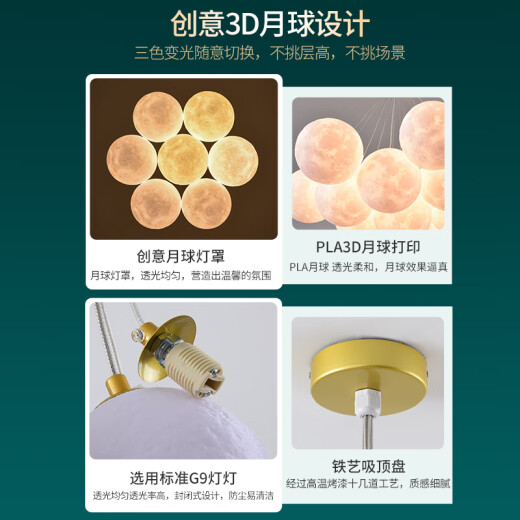 大观园（DGY）月球泡泡灯客厅吊灯温馨卧室书房餐厅吊灯卡通星球灯中山灯具O001 9734金色13头-三色-彩球12cm小球