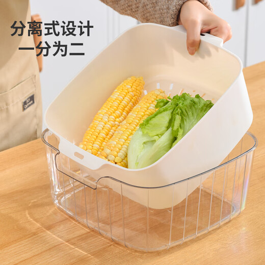 Double-gun double-layer vegetable sink drain basket kitchen household plastic fruit plate water filter and vegetable washing basket 6-piece set
