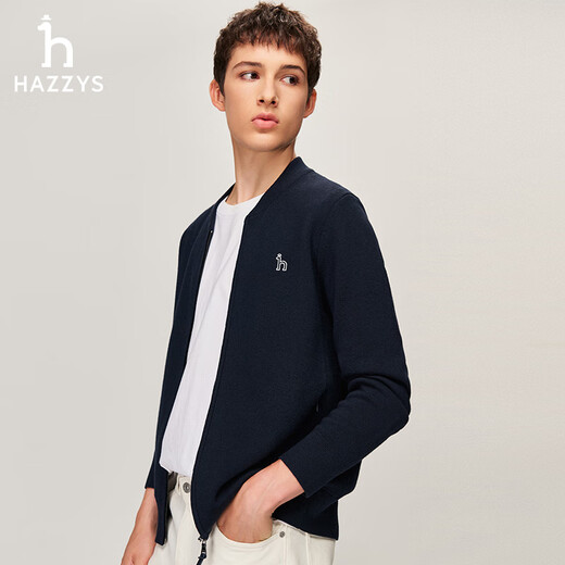HAZZYS men's clothing simple baseball neck wool cardigan ABYZD0BDX37 dark blue DN 175/96A48