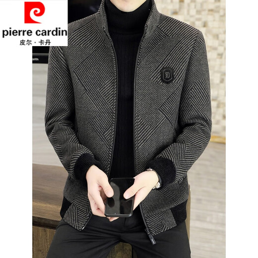 Pierre Cardin Herbst- und Winterjacke Herrenjacke plus Samt verdickte mittelgroße und kurze Style-Wollmantel-Gelderel-Wollgrau-Baumwolle 836 Dicked XL (135-145jin [Jin gleich 0,5 kg])