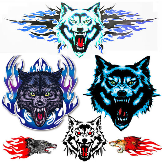 
He Jiagong wolf head stickers, personalized reflective decorative decorative decorative scratch stickers, body modification stickers, flame leopard head R829