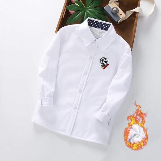 Xin Yueqing boys' autumn and winter velvet long-sleeved shirt for middle and large children casual versatile shirt children's thickened warm base cardigan - sailing boat - blue velvet 120 yards