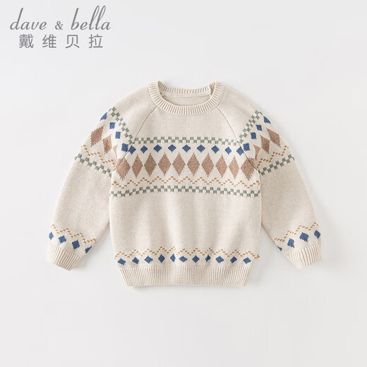 戴维贝拉（DAVE＆BELLA）男童毛衣小童上衣套头儿童衣服洋气中大童针织衫秋冬新款童装 杏色【现货】 110 cm（建议身高100-110cm）