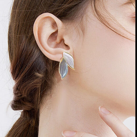 Yizhuchunleaf French niche design without pierced ears simple ins elegant forest style super fairy ear clip earrings ear clip style (suitable for non-pierced ears) blue and white leaves