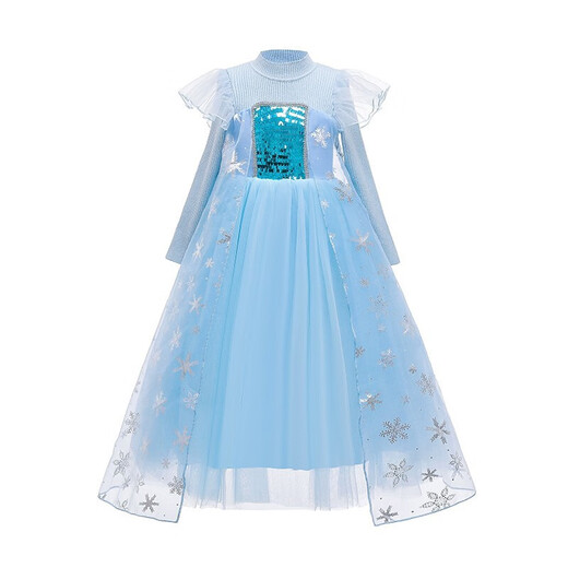 Remember Elsa Princess Dress Autumn and Winter New Frozen Elsa Girls Dress Children's Skirt New Year Dress Elsa Sweater Blue 120 (recommended height 110-120cm)