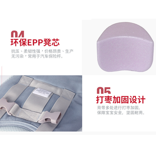 优恩蓓透气款婴儿背带腰凳抱婴袋宝宝抱袋横抱式前抱式前后两用可拆分 深蓝色四季款