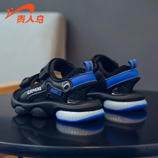 Guirenniao boys' sandals 2025 new style 5 summer 4 soft sole 6 children's shoes 12 medium and large children 15 years old 7 boys 8 children 9 black blue 24 (inner length 15.5/foot length 15.0)