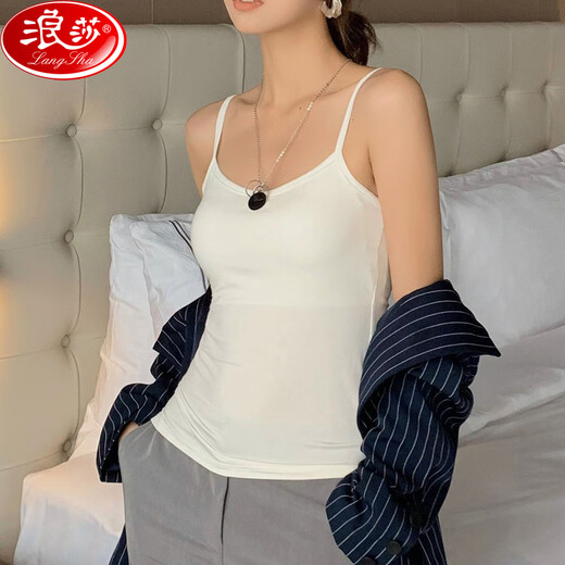 LangSha Modal Small Camisole Women's Padded Bottoming Slimming Internet Celebrity Top White L
