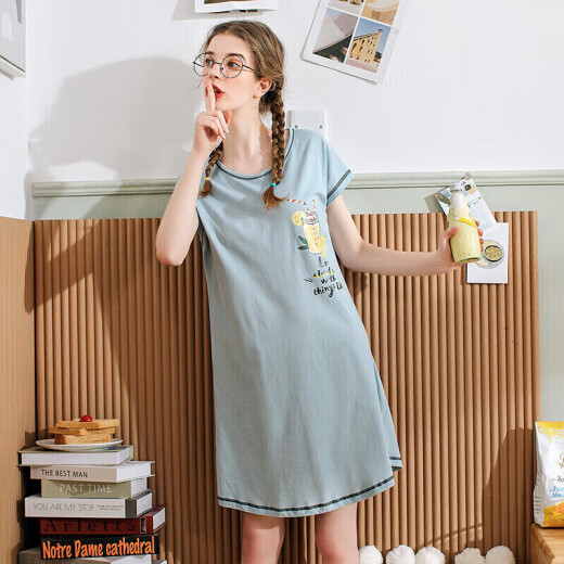 Fenton Nightgown Women's Lemon Pattern Round Neck Pure Cotton Bestie Women's Home Clothes