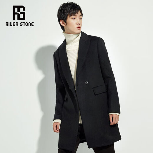 RIVERSTONE【特清款】流石男装 男士羊毛大衣韩版秋冬季新款气质外套男 黑色 M