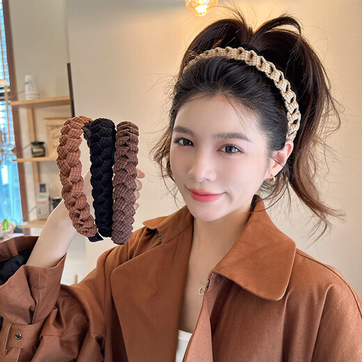 Xiang Wan Hairband Headband Simple Non-slip Face Wash Hairpin Hairband Women's Headwear High Head Versatile Hairband Hair Accessory Brown Color