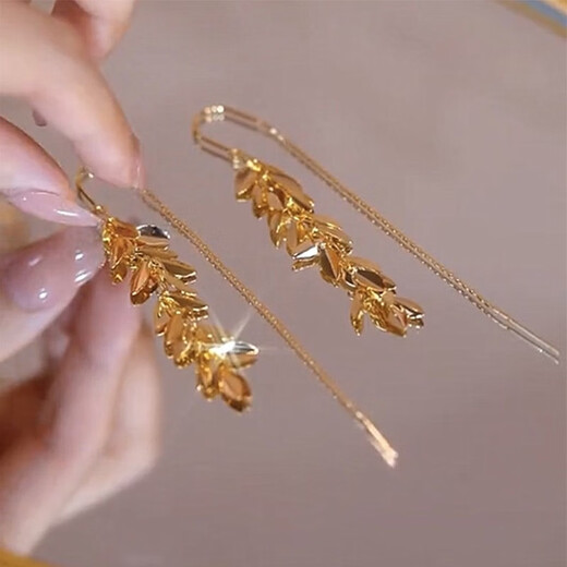 Lan Huiming 925 silver needle niche design metal wheat long tassel earrings earrings light luxury temperament fashionable earrings