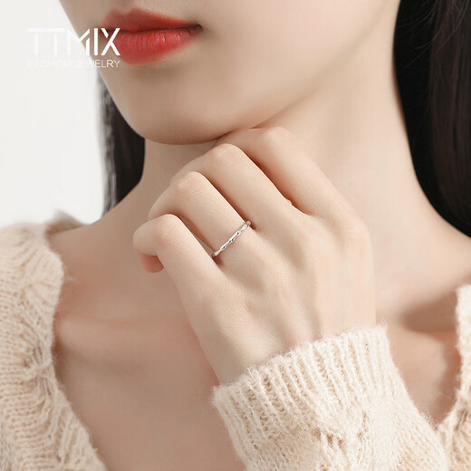 TTMIX New Chinese Style Platinum Bamboo Ring Women's pt950 Platinum Ring Simple and Elegant Jiejiehe 8# 1.3-1.5g