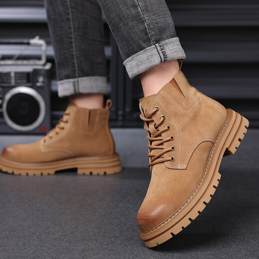 Sanofeng Martin boots men's high-top British style big yellow boots thick-soled men's boots mid-top outdoor retro top-layer workwear shoes yellow [top-layer pig skin] 40 leather shoes size
