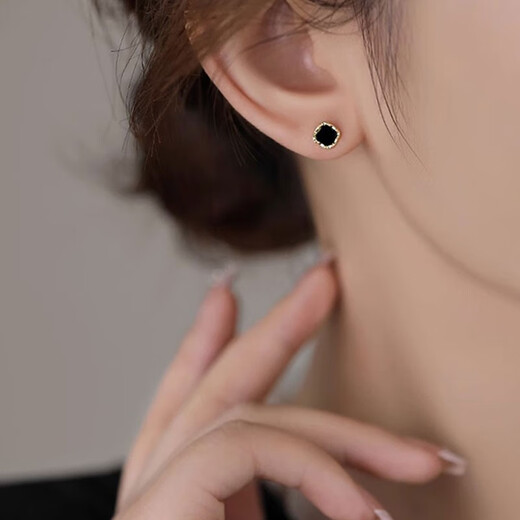 Idel summer black square earrings for women 2025 new light luxury niche earrings to support pierced ears small earrings gift black square earrings E2656