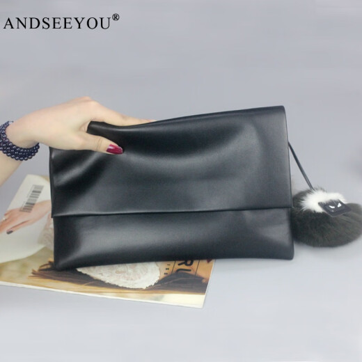 ANDSEEYOU Large Capacity Women's Genuine Leather Clutch Women's Bag 2024 New Fashion Temperament Soft Leather Handbag Messenger Bag Small Bag Black Large (29*19cm) Imported Cowhide