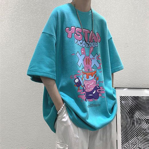 芳履遇七分袖t恤男ins潮牌港风情侣宽松衣服半袖潮流夏季oversize国潮体 695橘红 均码  S 收藏优先发货