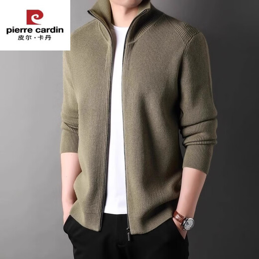 皮尔卡丹（pierre cardin）含羊毛针织开衫男士秋冬新款韩版翻领高端休闲拉链毛衣外套男 深咖啡 2XL【141-160斤】