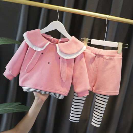[New Product Launch] Brand Clothes Baby Spring and Autumn 0-3 Years Old Baby Girl Autumn Suit Plus Velvet Autumn New Cute Children's Two-piece Set Baby Girl Princess Clothes Fashionable Autumn and Winter Rose Red 80cm