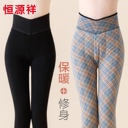 Hengyuanxiang leggings for women's outer wear in winter, plus velvet and thickened one-piece pants, high waist slimming leggings, warm pants, Scottish inner gray (100% wool filling), one size fits all [recommended 80-120 Jin [Jin equals 0.5 kg]]