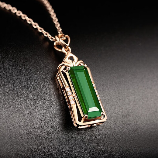 Tingliang 2 carat green tourmaline pendant, 18K gold with diamonds, colored gemstone pendant for your lover, pendant + 18K gold necklace