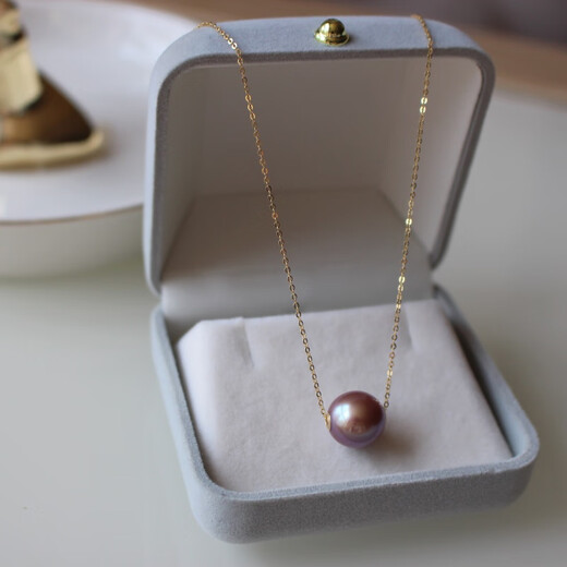Wenying Yao Purple Edison Freshwater Pearl Passepartout 18K Gold Necklace Women's 10-11 Large Size Pendant for Mom to Love