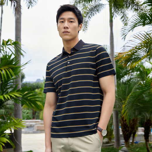 YOUNGOR short-sleeved POLO shirt men's lapel flat machine collar contains mulberry silk fine high quality POLO shirt new product dark green L