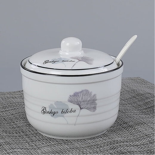 Saikoyou lard jar chili oil jar ceramic stainless steel large capacity Nordic style thickened ceramic seasoning jar chili salt jar Chuang Luozhiqiu 5.2 inches 1Jin Jin is equal to 0.5 kg