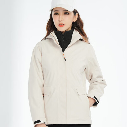 
BRELRMON Korean version of windproof jacket for women and men, outdoor coldproof three-in-one warm and removable ski mountaineering jacket jacket HS12805 m white-women M
