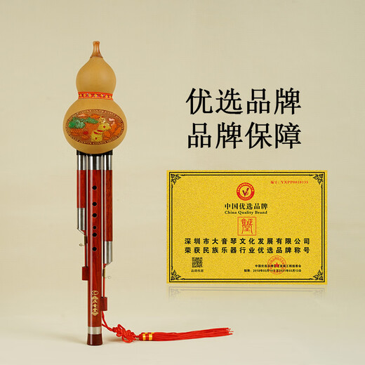 Zhengyintang Yunnan natürliches Cucurbit-Musikinstrument, Student, Erwachsener, professioneller Spieltyp, dreifarbiger Stil (A-Taste), Mahagoni-Pfeife