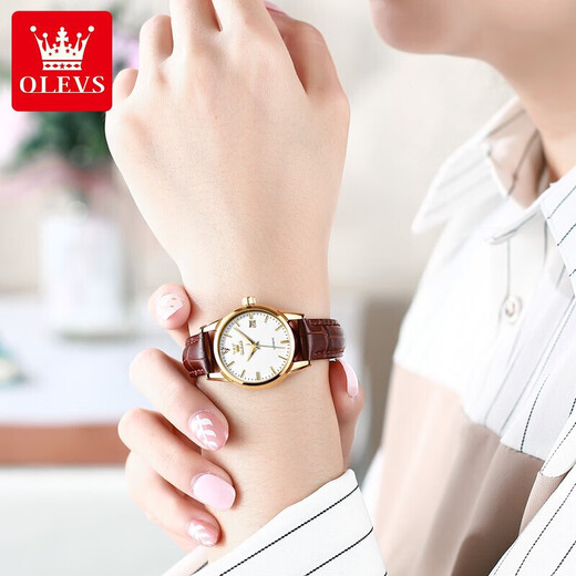 Olevs Swiss Certified Brand Watch Women's Mechanical Watch Полностью автоматические простые темпераментные женские часы высококачественные модные часы Olevs-6629 коричневые кожаные белые лица Женщины