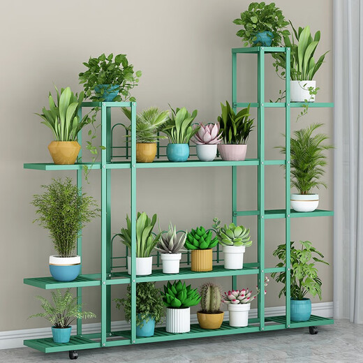 
YASITE flower rack living room floor-standing storage rack balcony decoration rack succulent green ivy flower pot rack movable flower rack white yarn pattern [length 120 width 26 height 114.5cm]