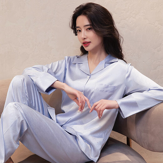 欧凡迪 睡衣女春秋款冰丝性感感长袖套装2023年新款大码夏薄款家居服 6623森林绿 M