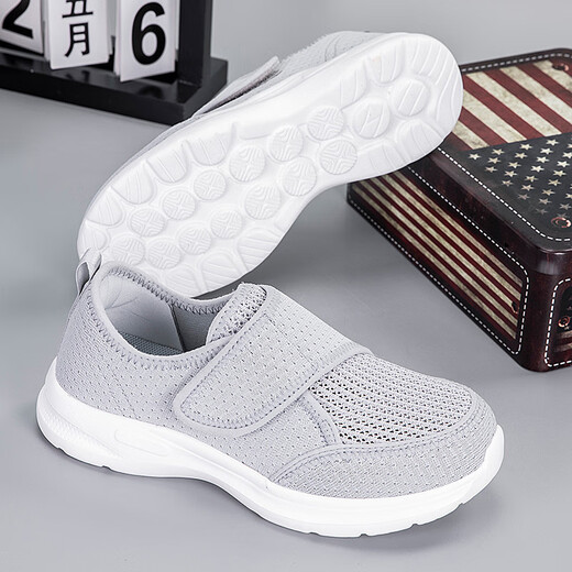 Zuli Jianai Daddy Old Man Shoes for Women with Wide Wide Extra Wide Summer Mesh Breathable Mom Shoes for Candy Foot and Foot Rehabilitation Casual Shoes 805 Light Gray Couple Style 39 Wide