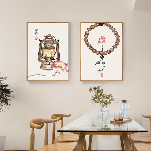 摩琥新中式餐厅装饰画现代简约艺术花瓶竖版挂画饭厅厨房画过道走廊画 禅意祝福-6627 镜面晶瓷60*80炫酷黑框