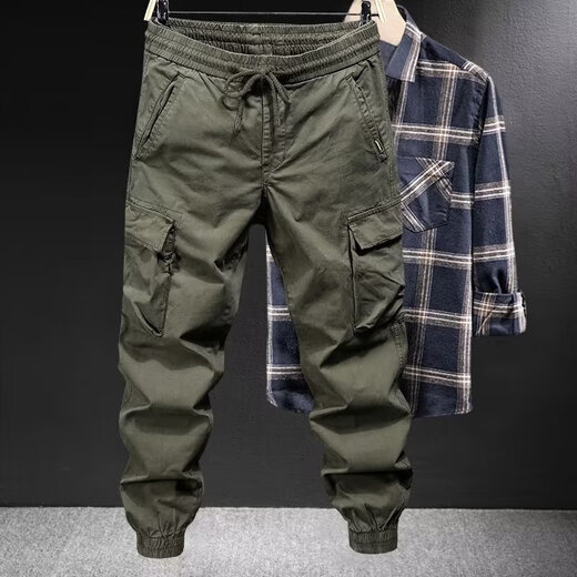 嘉晔干活穿的裤子男耐磨宽松束脚弹力夏季工地防撕裂工作服劳保工作裤 2件装【军绿+灰色】 2XL 【120-140斤】