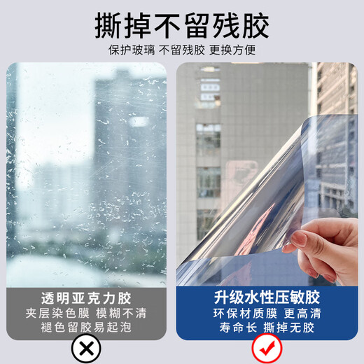 千宸 【2022新品】玻璃贴纸隔热膜单向透视办公室防窥防晒窗户防爆贴膜家用透光镜面透明阳台遮光太阳膜 纳米陶瓷-茶银【隔热防晒】+工具 2米长*60厘米宽