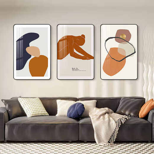 
Huaixue modern simple living room decoration painting Nordic abstract sofa background wall hanging painting high-end touching figure triptych painting mural JD13553 30*40/30*40/30*40 Textured oil canvas pvc black edge