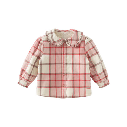 DAVE&BELLA children's clothing sweet baby girl plaid shirt children's shirt plus velvet children's shirt girls long-sleeved top autumn and winter new style pink plaid in stock 110 cm (recommended height 100-110cm)