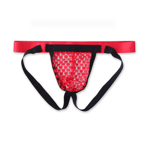 ROSELEX confidential delivery men's double-butt underwear sexy thong mesh hollow transparent gay underwear M red