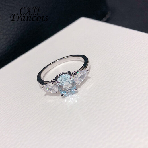 CAJJ Francois 1.2 carat aquamarine ring women's natural colored gemstone 925 silver inlaid jewelry accessories design sense No. 12