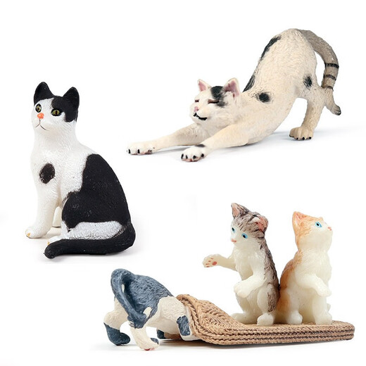 
Oenux simulated cat model toy ornaments for children's solid animal set yellow cat bobtail cat black and white big cat gift M-290+719+718 (3 cat sets)