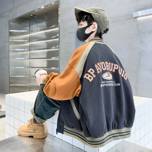 THINKPIRE Boys' Padded Jackets Children's Baseball Uniforms Autumn Clothes for Big Boys Men's Clothes 2025 Winter Boys' Clothes Jacket Tops Gray Size 160 Recommended Height 150CM