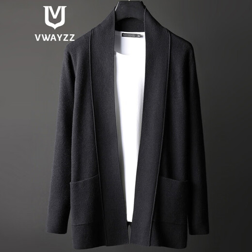 VWAYZZ轻商务长袖针织开衫外套男春秋新款时尚休闲羊毛针织衫绅士男装 黑色 M /165