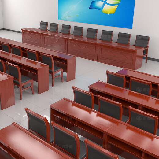 顺富美主席台会议桌大型会议室培训演讲红棕色光面单桌SZX1816