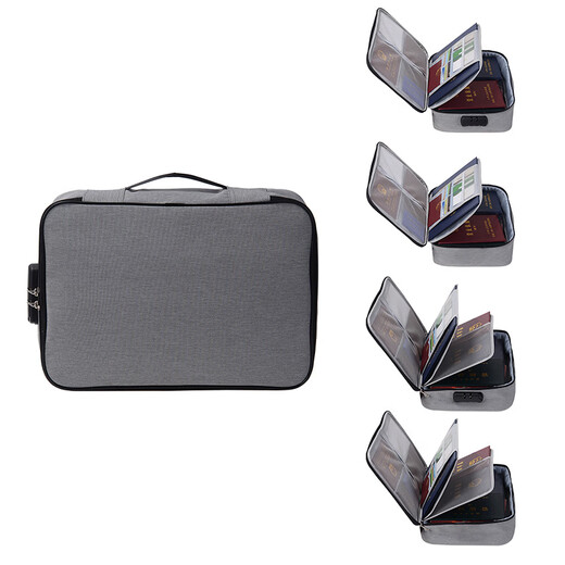 
Haoqiao QQ ID card storage bag file storage bag multifunctional large household graduation certificate household registration book passport password lock three-layer gray